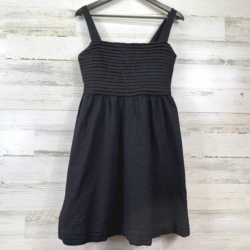 Rachel Zoe Fit & Flare Mini Dress Womens 8 Black Linen Blend Pintuck Chic LBD